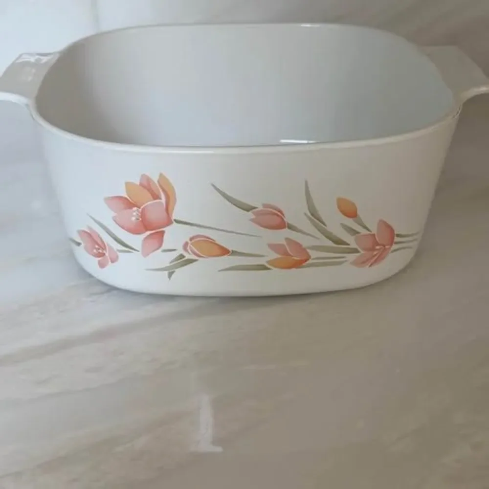 Vintage 1980’s Corning Ware Peach Floral 5 Liter Casserole Dish Sauce pot